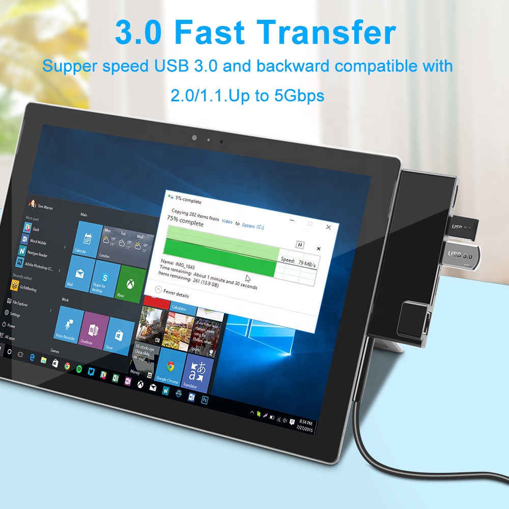 All in One Usb Hub 3.0 with Card Reader Combo Multi-Port Hub Adapter with 4K HDMI Video Output, And 2 USB 3.0 Ports for Surface