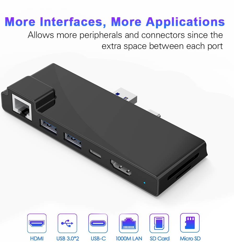 Surface Pro Series USB 3.0 Converter USB Hub SD / TF Card Reader Type C Surface Pro7 Docking Station