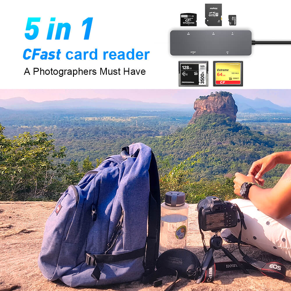 USB 3.0 Card Reader Adapter CFast Card Reader USB A CF+CFast+SD+Micro SD+ XD Reader for 5 Cards Simultaneously Read And Write
