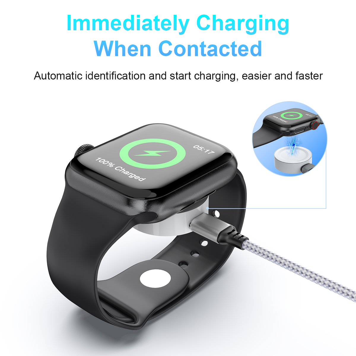 USB C Fast Magnetic Watch Charger for Apple Watch Series 8/7/6/SE2/SE/5/4/3/2/1