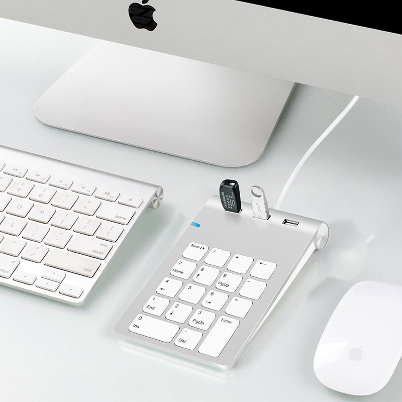 Aluminum Finish USB Numeric Keypad with USB Hub Combo