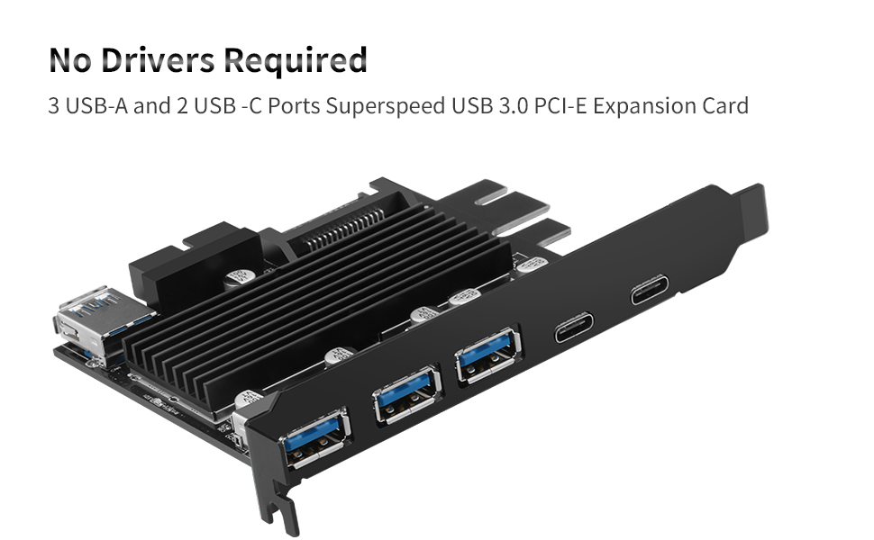Super Speed PCI-E To USB 3.0 Expansion Card Type-C PCI Expansion Card USB C Express Card with 15-Pin SATA Power Connector