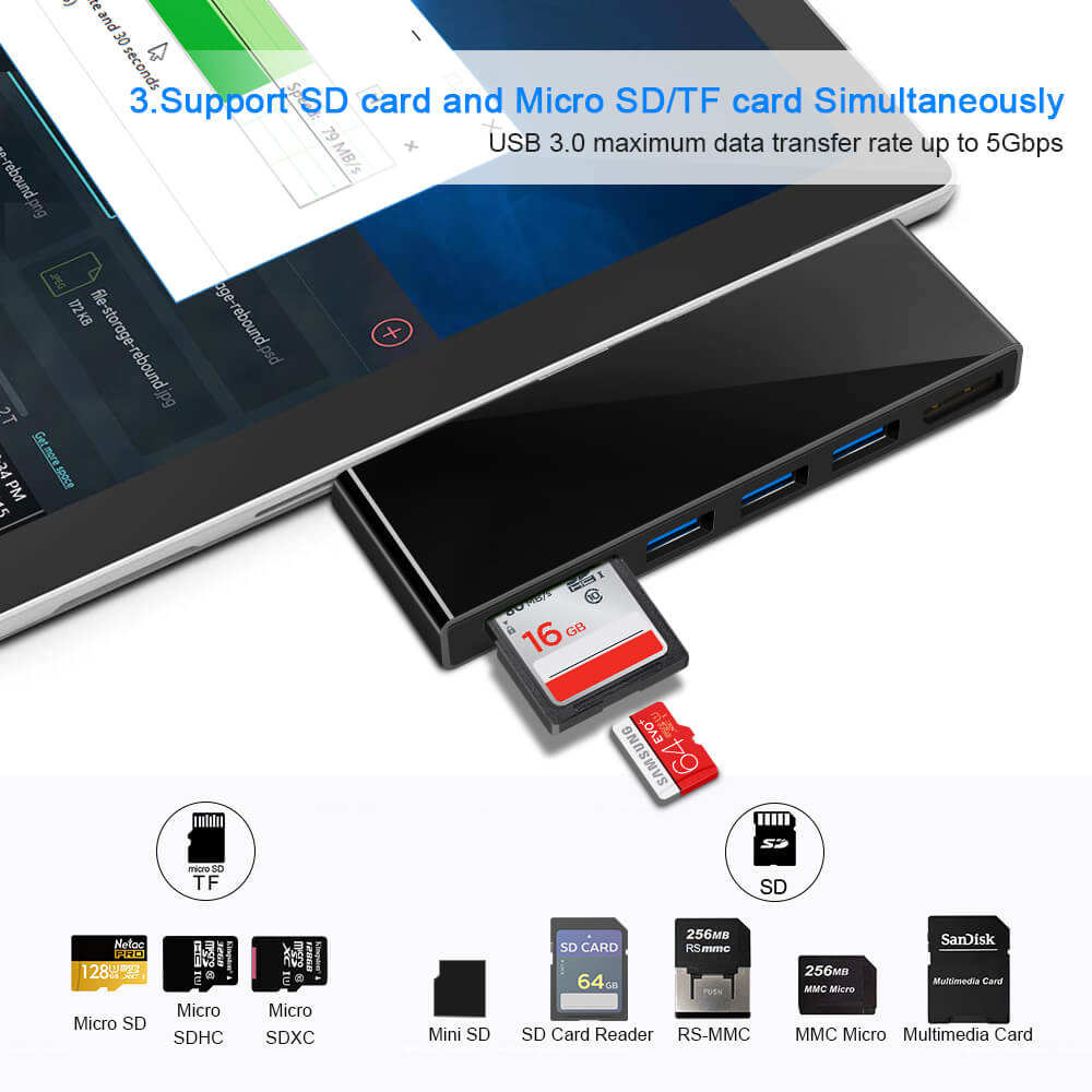 New Technology Shenzhen 6-in-1 USB 3.0 Hub Adapter with Surface Pro Dock Station Display Port Usb Card Reader Adapter