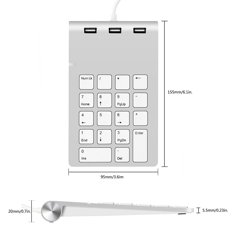 Aluminum Finish USB Numeric Keypad with USB Hub Combo