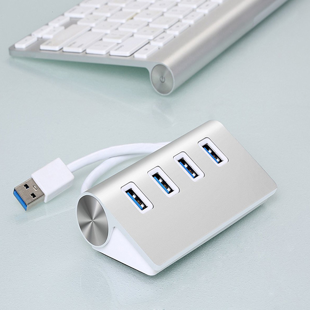 Aluminum 4 Port Compact Portable High Speed USB 3.0 Data Hub for Windows, Mac OS, Linux