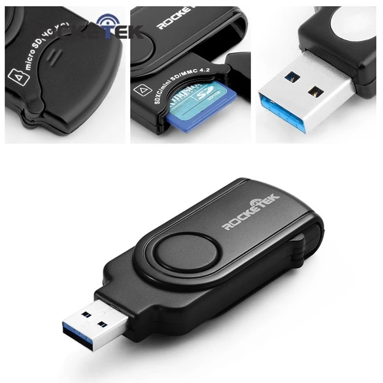  Promotional Good Quality Dual Slots Memory Usb Card Reader with CE FCC 2-in-1 USB 3.0 SD/TF Card Reader