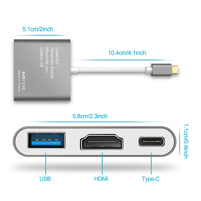 high quality multi-function 3 In 1 USB 3.1 Type C To HDMI +Type C+USB 3.0 Adapter