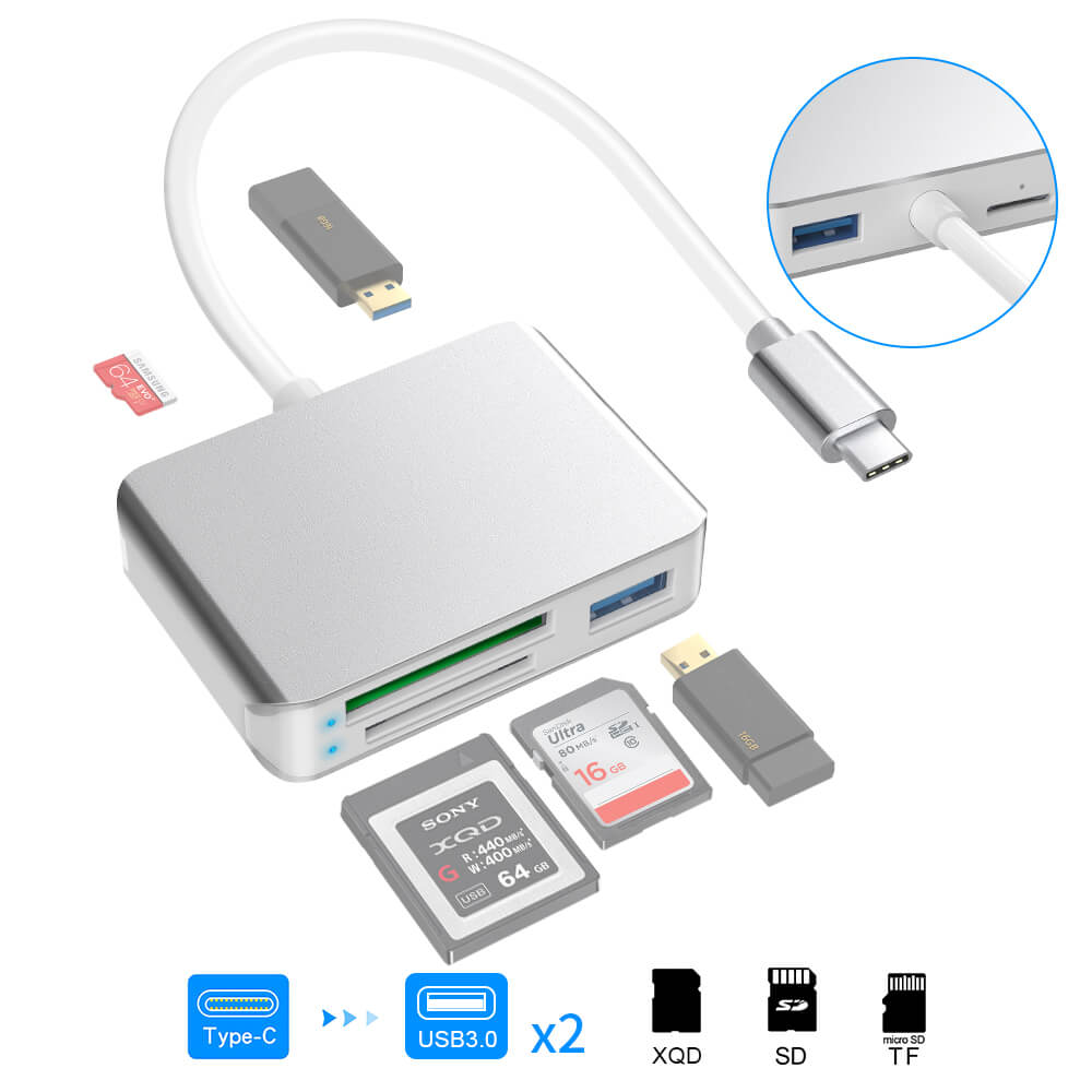 Hot Selling Multifunction SD+TF+XQD USB-C Card Reader for Sony Camera USB 3.0 Hub Combine with Memory Card XQD Card Reader Type C Hub And USB 3.0 Card Reader for Laptop