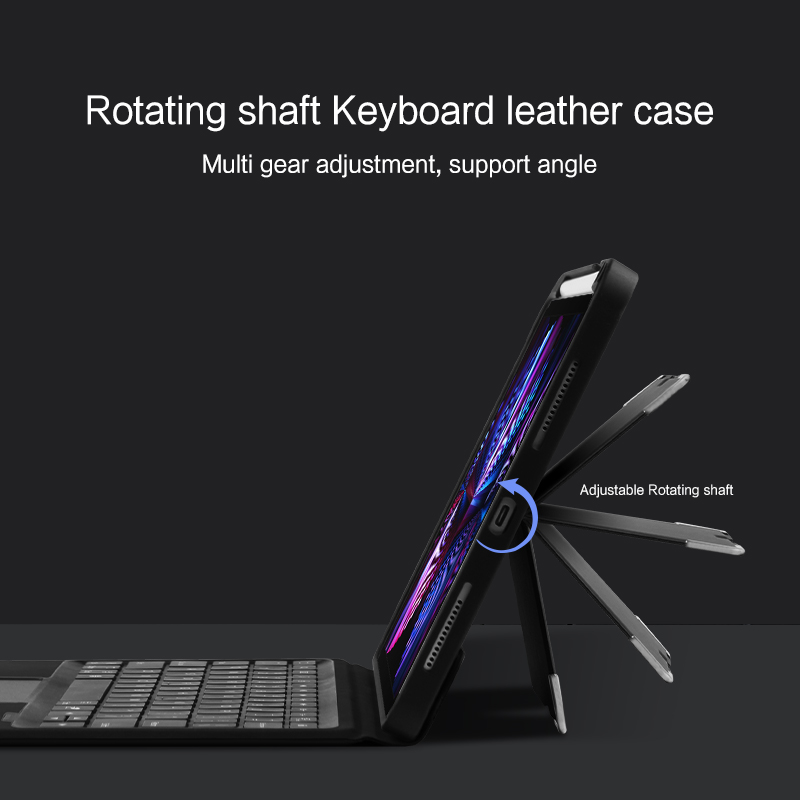 Wireless Multiple Viewing Angle Trackpad Case with Pencil Holder Backlit Keyboard Tablet Cover for IPad
