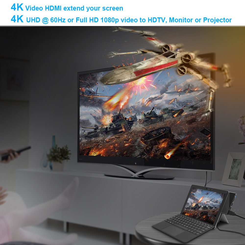 Hub with 4K 30HZ HDMI USB 3.0 Audio Jack SD/TF Card Reader for Microsoft Surface GO Hot Sale Usb 3.0 Hub for Microsoft Surface GO Docking Station