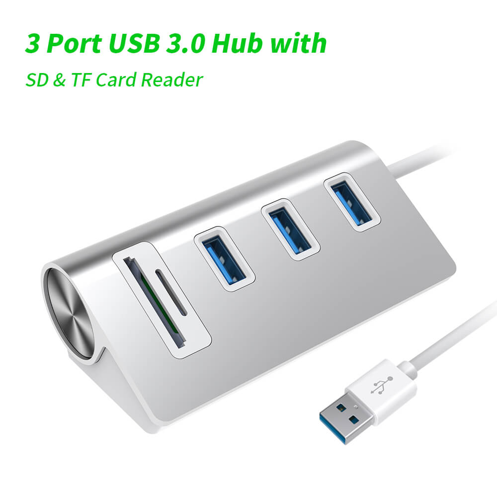 Free Shipping Premium Aluminum SD TF Card Reader 3port USB3.0 Hub for IM Ac Portable Aluminum 3 Ports USB 3.0 Hub Docking Station with 2-Slot Card Reader